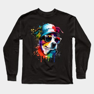 Colourful cool Jack Russell Terrier dog with sunglasses four Long Sleeve T-Shirt